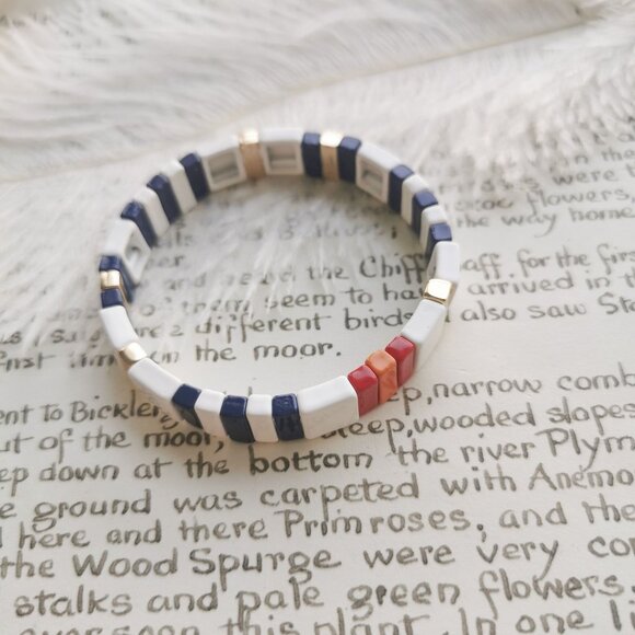 Roxanne Assoulin Jewelry - Roxanne Assoulin Project Stripe Navy White Gold Enameled Stretch Bracelet